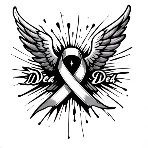 Melanoma Ribbon With Wings Coming Out Of Sides Above Ribbon It Says Deda