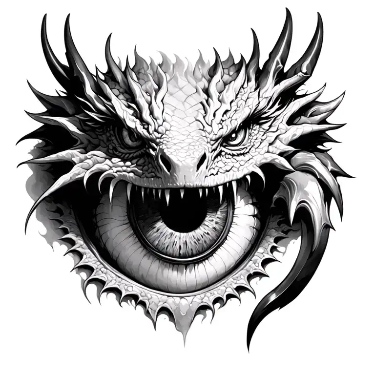 Dragon Eye Looking Out From Tear In Skin With Claw Hooked On The Edge Of The Tear