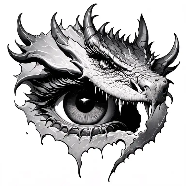 Dragon Eye Looking Out From Tear In Skin With Claw Hooked On The Edge Of The Tear