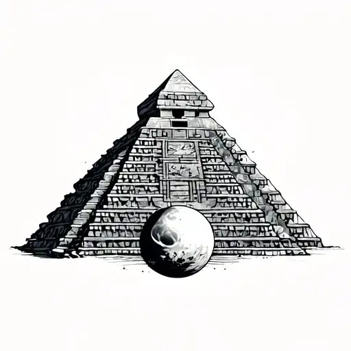 Mayan Pyramid With Eclipse And Aztec Tribal