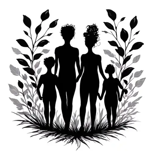 Family Of 6 Silhouette Surrounded