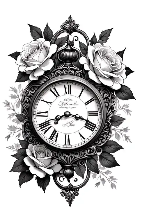 Clock With Filagree And Roses Blooming
