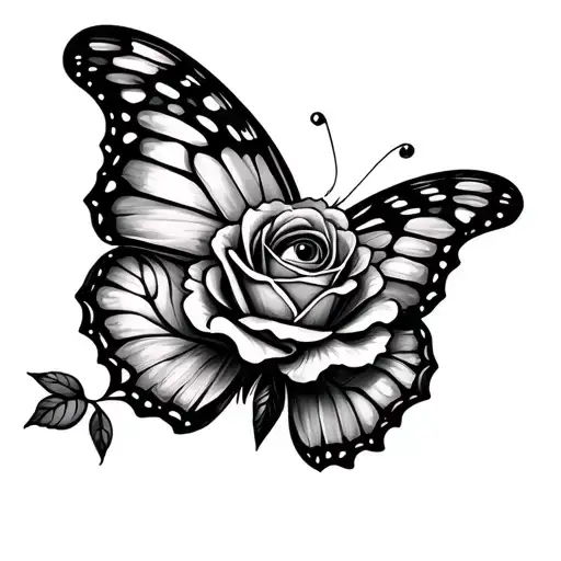 Butterfly That Flies With A Wing In The Shape Of A Rose And Eye Of Intuition