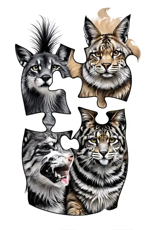 Autism Puzzle Piece Tattoo Design Featuring Various Animals