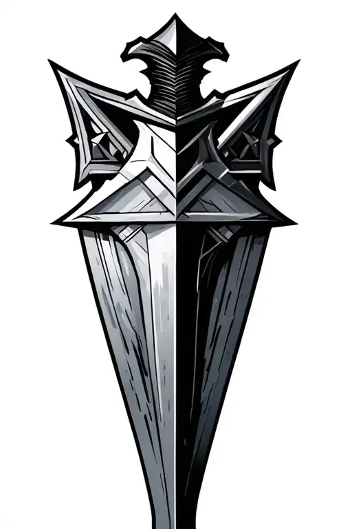 Sword With Geometric Triangles Overlapping Bottom Of Blade
