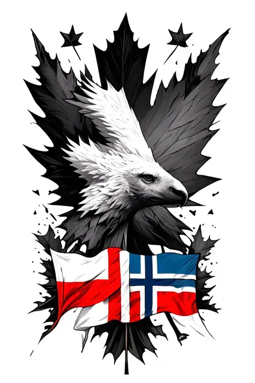 Canadian Flag And Norwegian Flag Waving