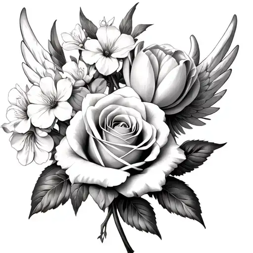 Roses Tulips And Cherry Blossom With Angel Wings