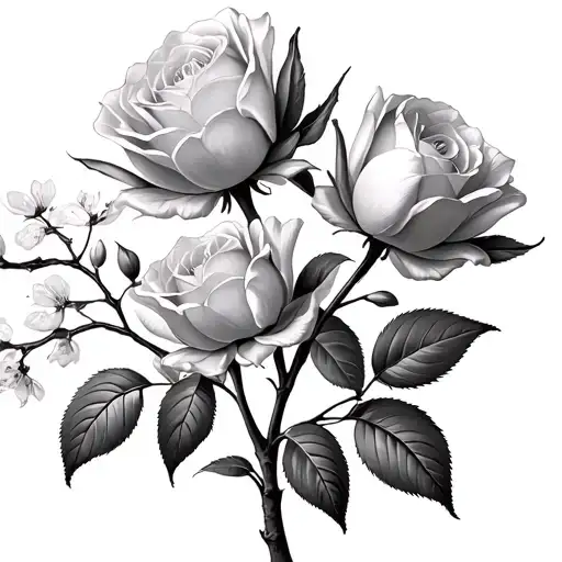 Roses Tulips And Cherry Blossom Tree