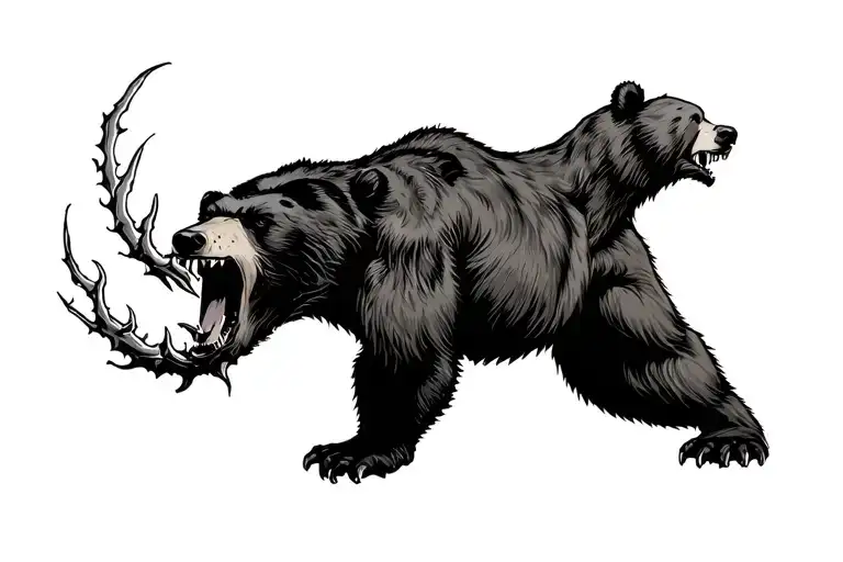 Bear Roaring And Clawing Skin Arm Tatoo