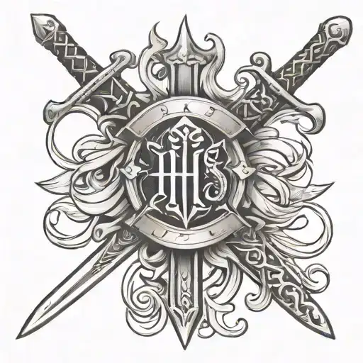 3 Swords Crossing With Initials H S L