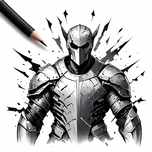 Generate A Tattoo Idea About Overcoming Struggles For Men Using Shattered Armor On Forearm