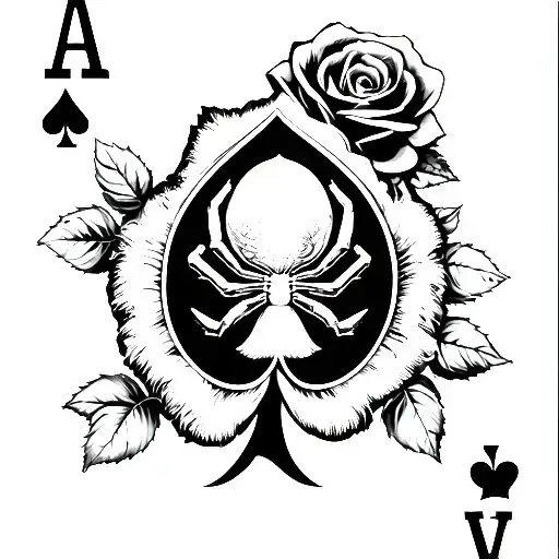 Ace Of Spades Card With Spider And Rose As Spiders Body