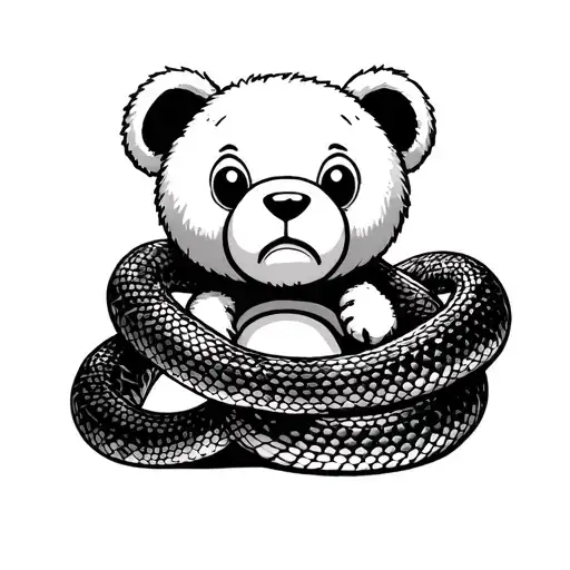 Snake Wrapped Around Scared Teddy Bear