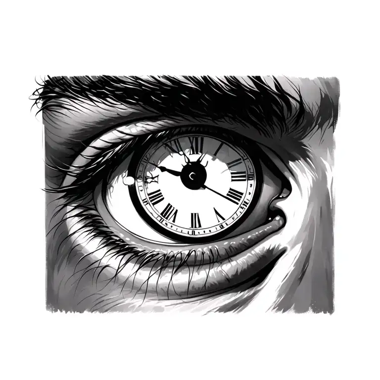 Man Right Eye With Clock In The Puppil