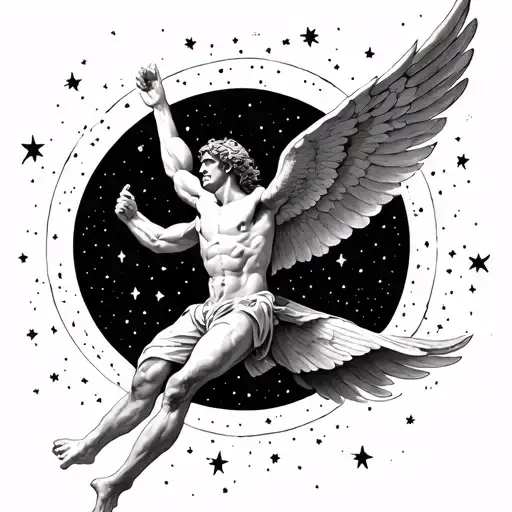 Icarus Falling In Heaven With Background Constellation Fineline