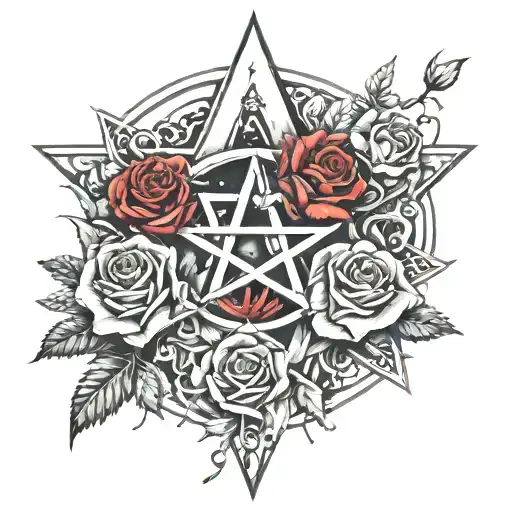 Pentagram Mixed With Roses Blood