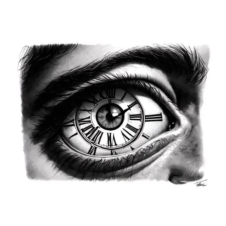 Man Right Eye With Clock In The Puppil