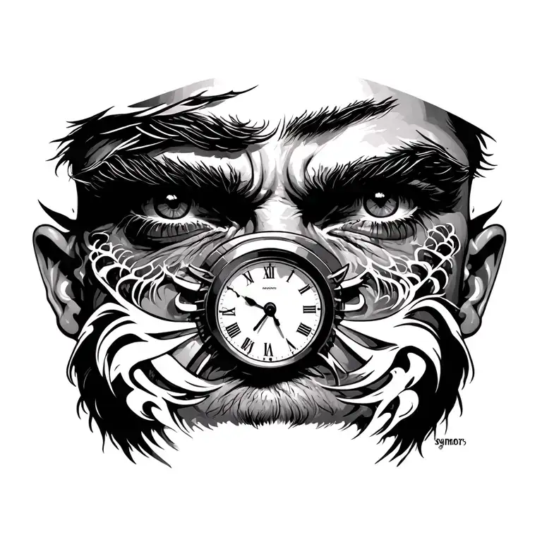 Man Right Eye With Clock In The Puppil