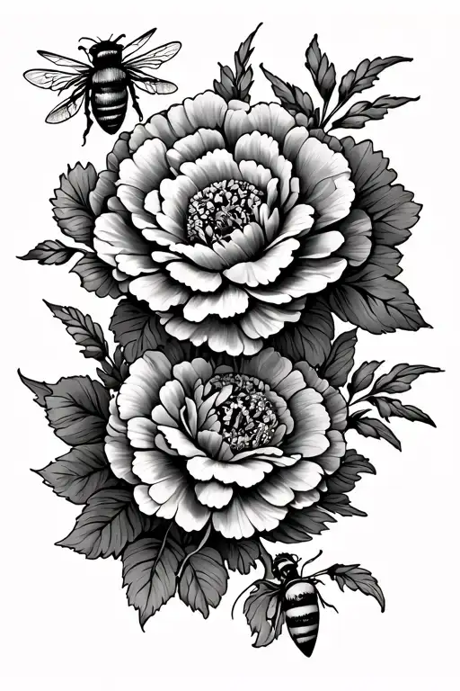 Carnations And Bee With Be Hive