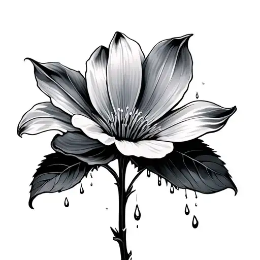 Flower That Grew From Concrete With Rain Drops Falling