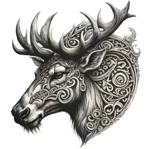 Viking Tattoo With A Deer