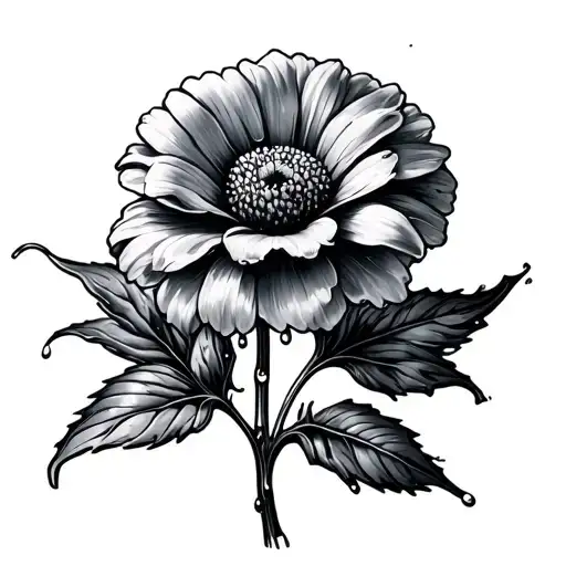 Fine Line Flower That Grew From Concrete With Rain Falling