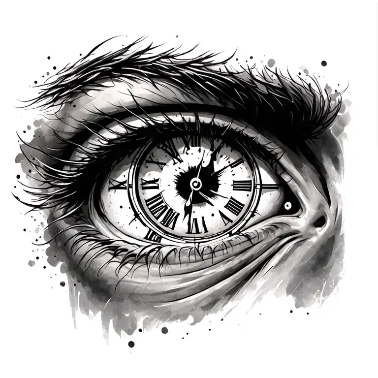 Man Right Eye With Clock Time 3 O'clock In The Puppil
