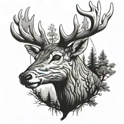 Deer Head With Trees