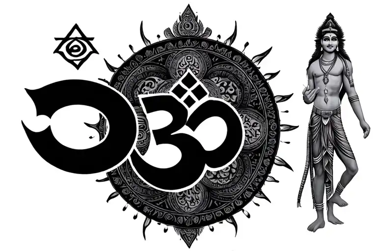 Trishul Om And Shree Yantra And Sarve Bhavantu Sukhinaha And Hanuman