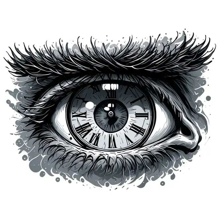 Man Right Eye With Clock Showing Time 3 O'clock In The Puppil