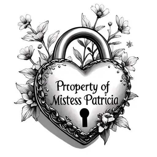 Heart Shaped Lock With Small Flowers Text Says Property Of Mistress Patricia On Lock