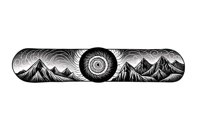 Pachamama Spiral With Mountain Outline Drawing