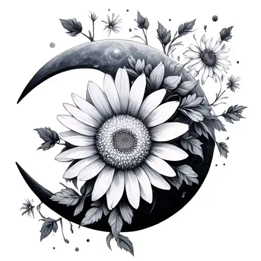 Waning Crescent Moon Made Of Aster Flowers