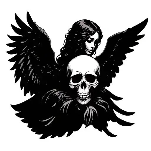 Skull And Angel Simple Outline
