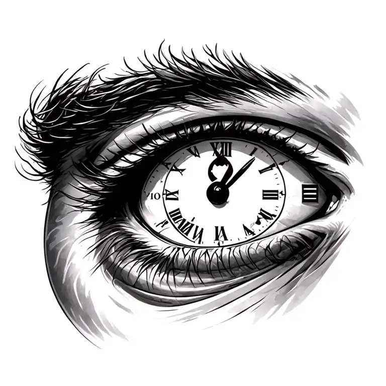 Man Right Eye With Clock In The Puppil