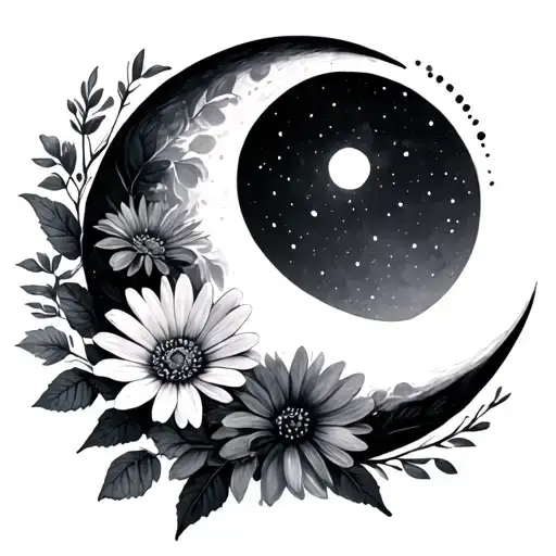 Waning Crescent Moon Aster Flowers