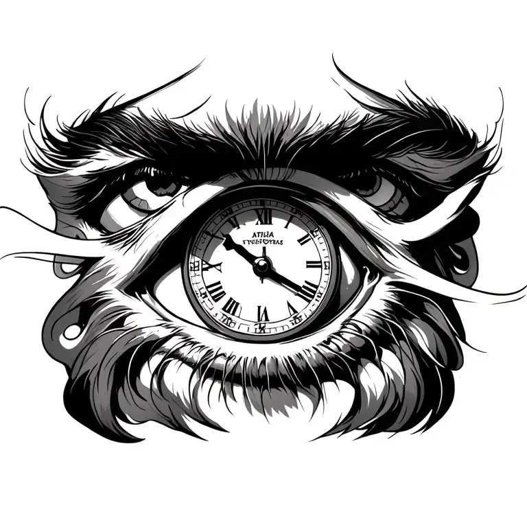 Man Right Eye With Clock In The Puppil