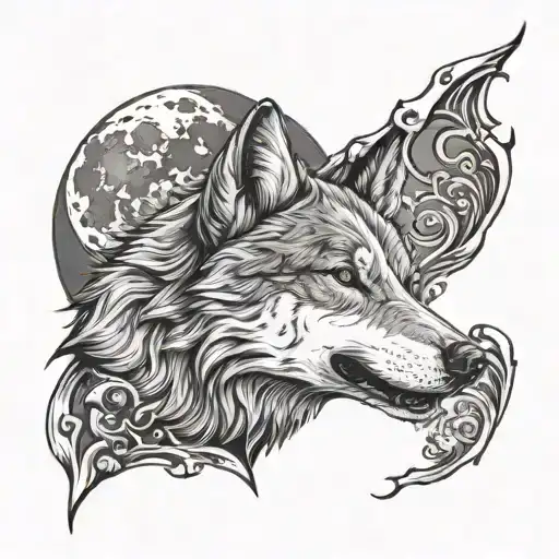 Snowwolf Howling At Moon Merging Together