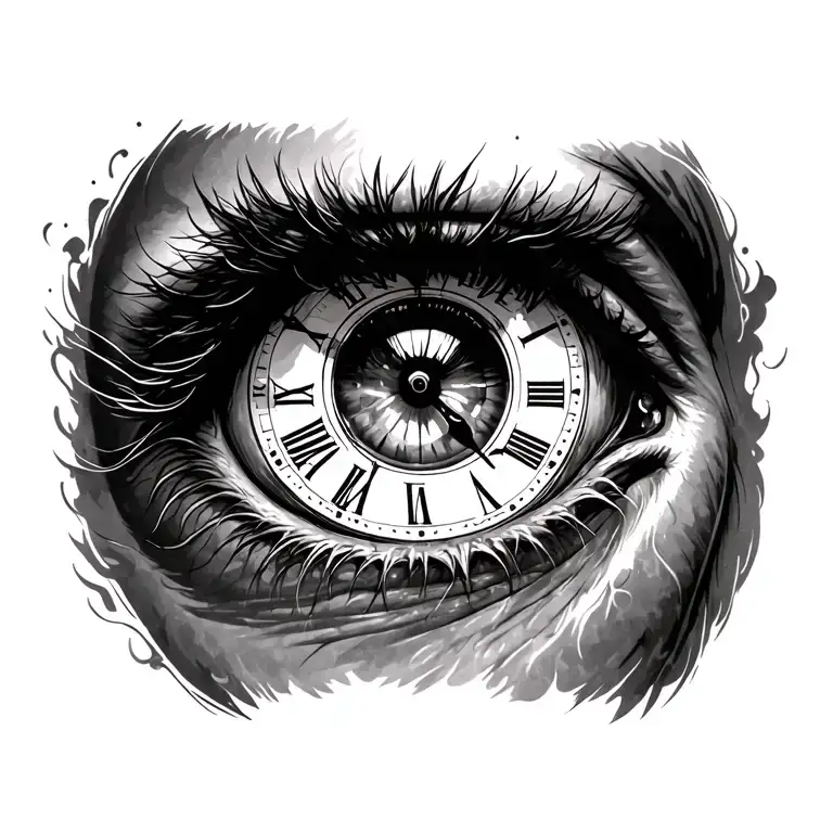 Man Right Eye With Clock In The Puppil