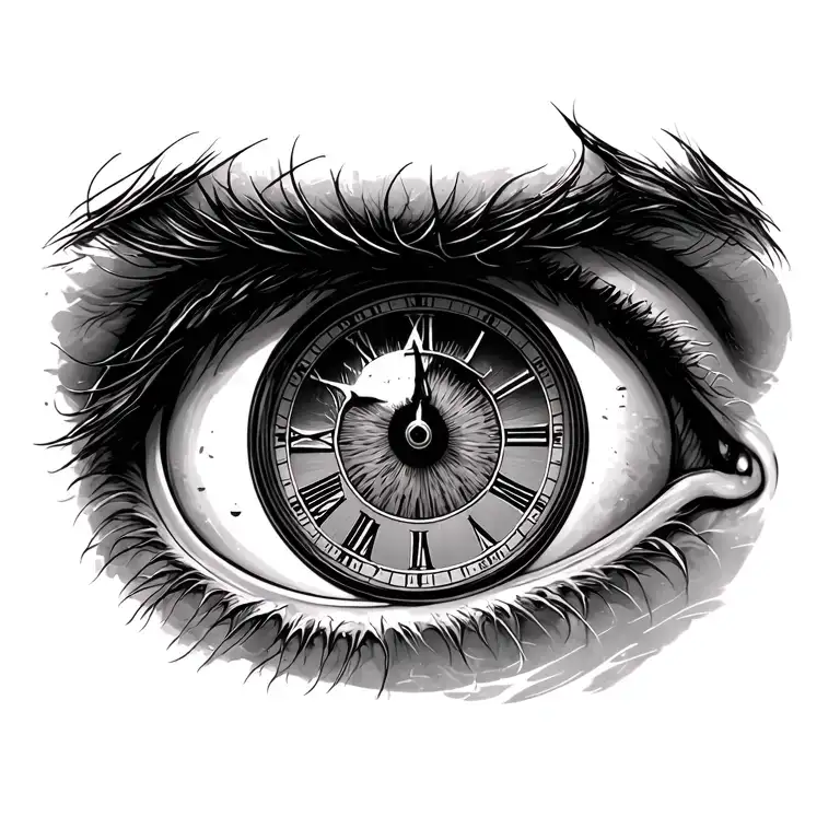 Man Right Eye With Clock In The Puppil