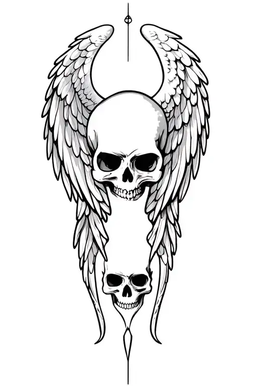 Skull And Angel Simple Outline