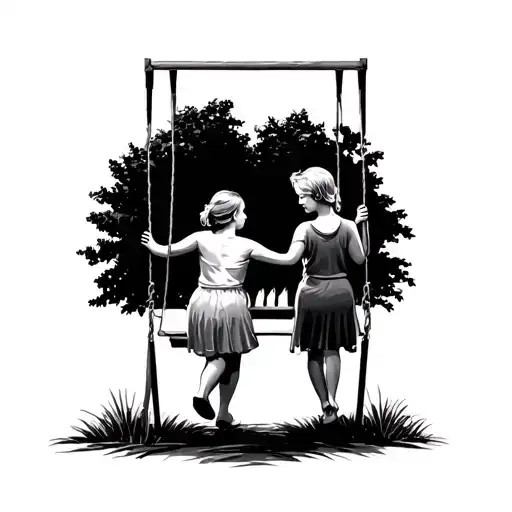 Mother Pushing Her Son On The Swing Hanging