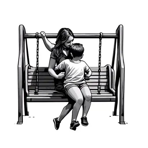 Mother Pushing Her Son On The Swing Set