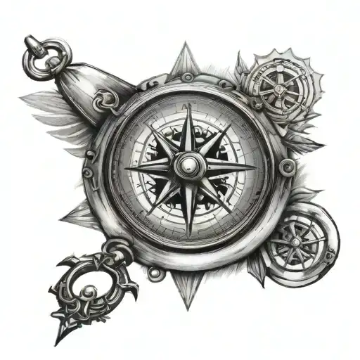 Compass Rose With Pocket Watch