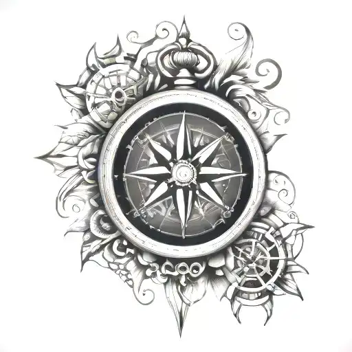 Compass Rose With Pocket Watch