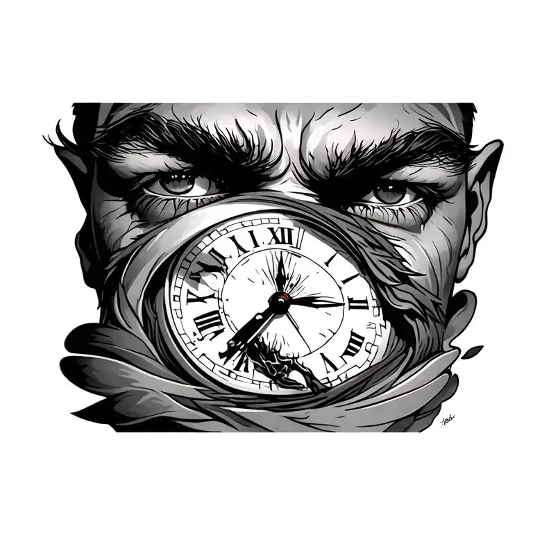 Man Right Eye With Clock In The Puppil