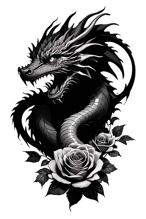 Dragon And Roses Around It