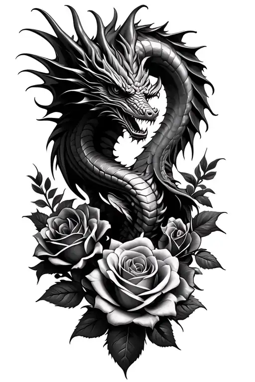 Dragon And Roses Around It