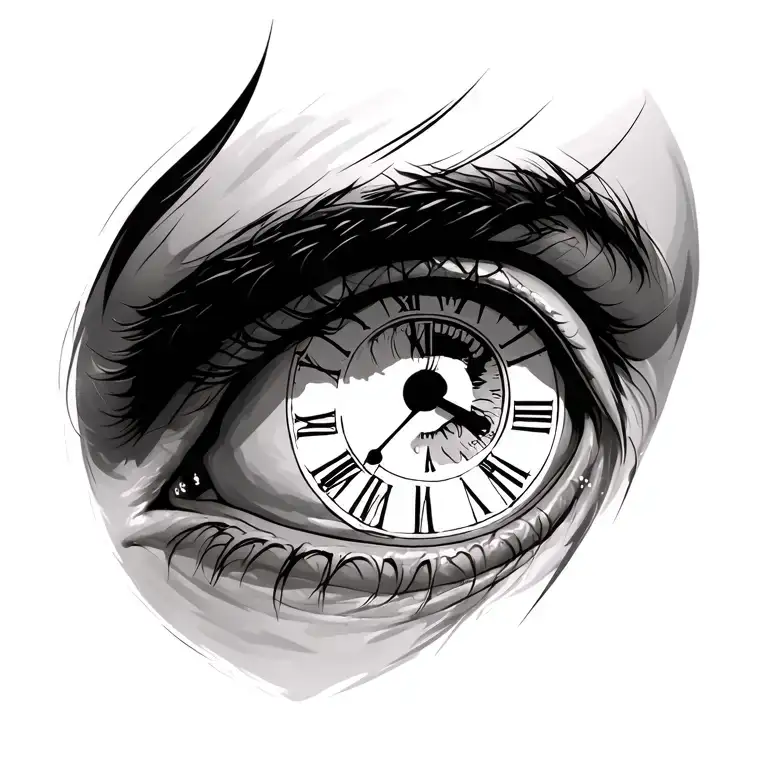 Man Right Eye With Clock In The Puppil