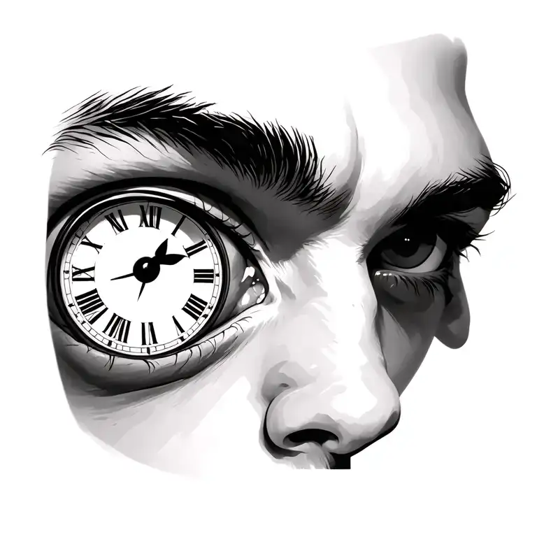 Man Right Eye With Clock In The Puppil